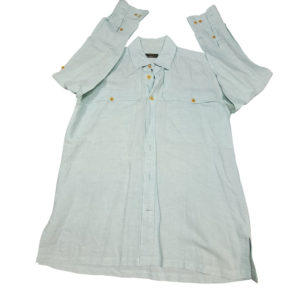 JL Powell Mens Linen Blend Long Sleeve Button Down Shirt Mint Green Size M